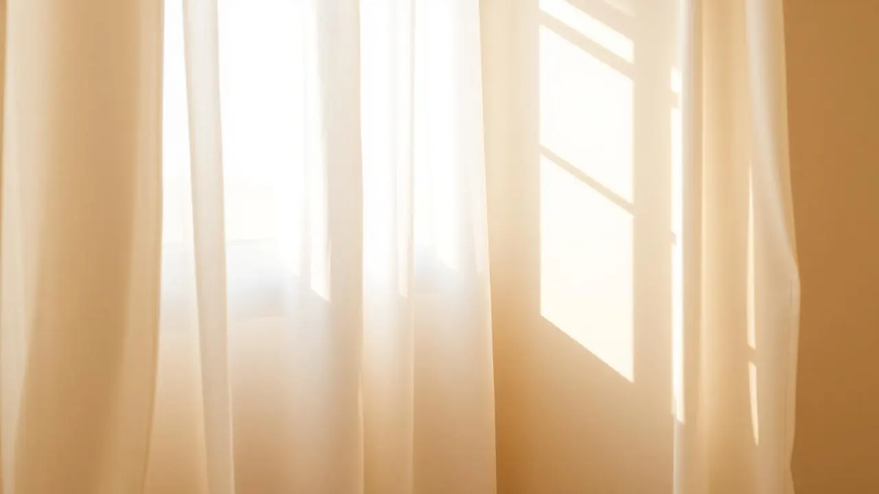 Sheer curtains drifting in front of a bright window in a calm room